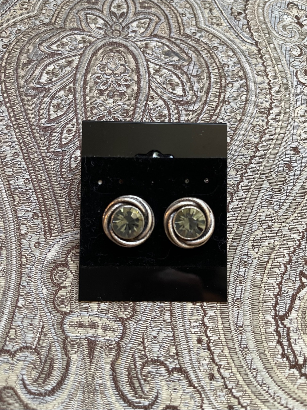 Silver Plated Olive Green Crystal Stud Earrings